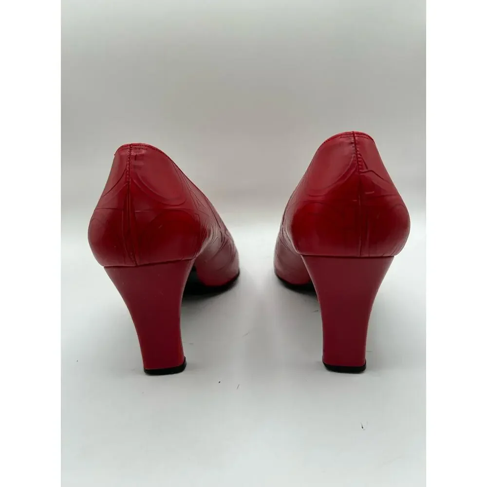 Salvatore Ferragamo Logo Embossed Red Leather Heels, Vtg Women’s US Sz9M… - Picture 5 of 9